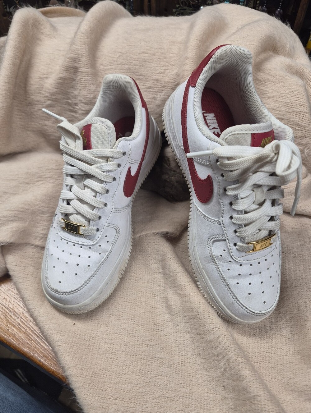 Nike Women's Or Kid's White and Red Low-Top Sneakers Air Force Ones